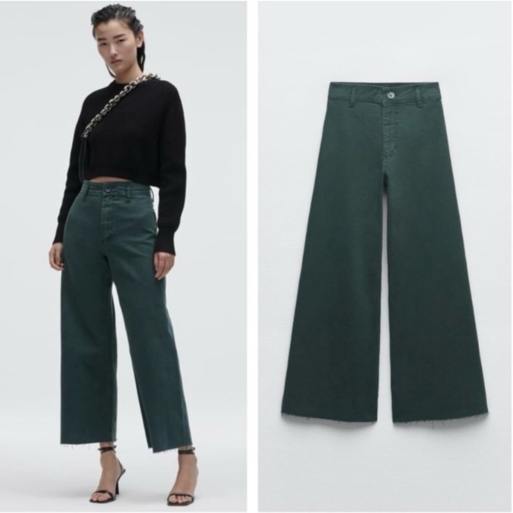 Zara Marine Straight Jeans Pants 44 US 12 Green Grey Color